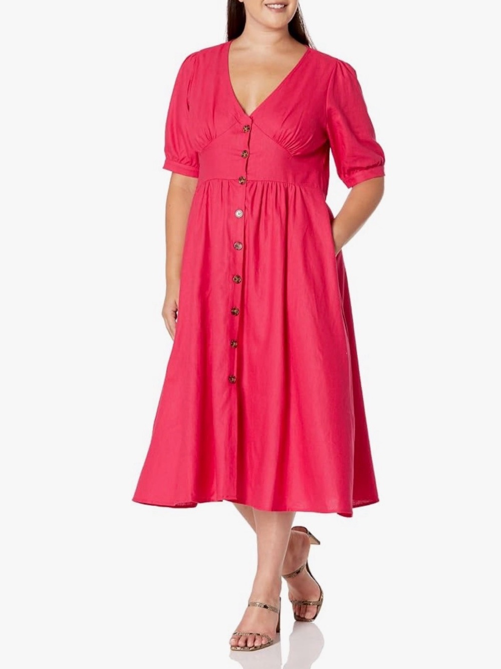 City Chic Sunset Stroll Fit and Flare Midi Dress Linen Blend Size M/18 Plus Size